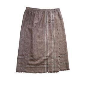 Vintage Personal Purple Plaid Wool Midi‎ Wrap Pencil Skirt with Fringe Hem 8